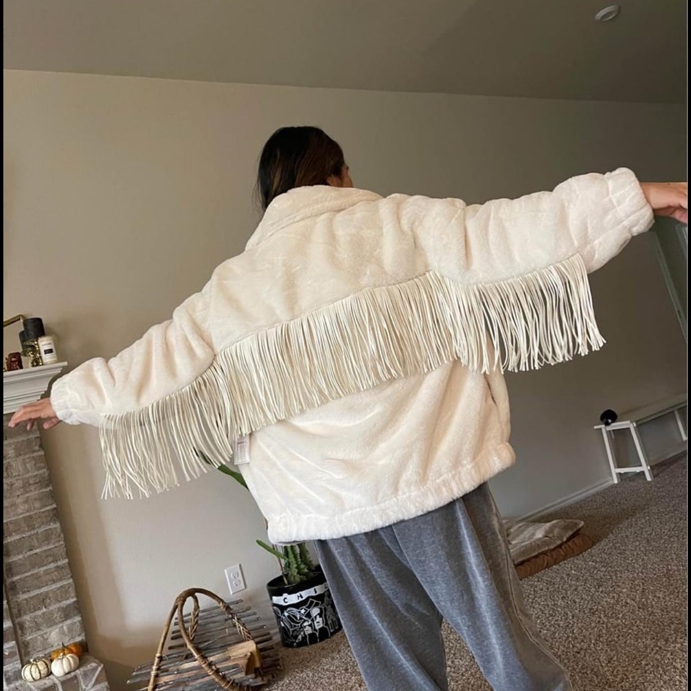 New plush jacket with fringe detail